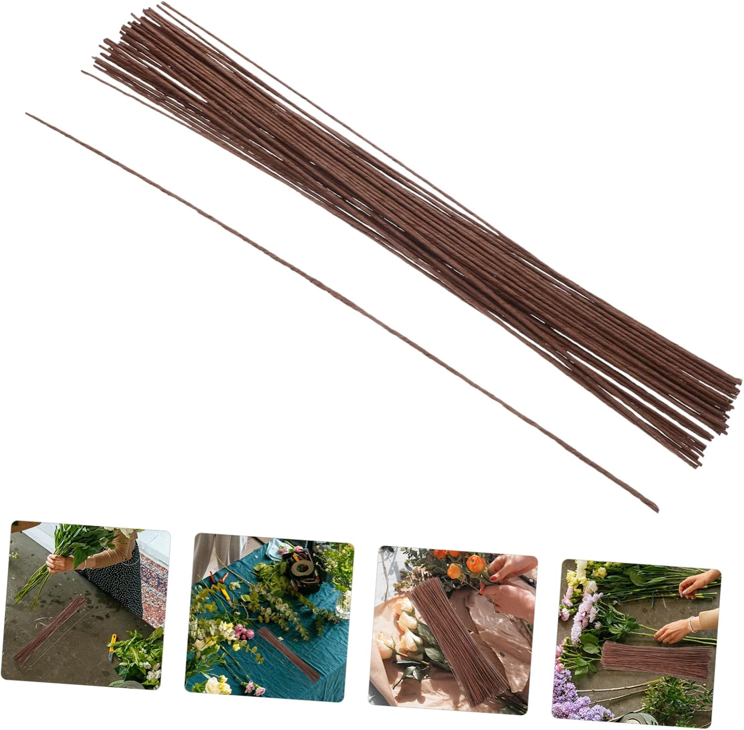 200pcs Brown Floral Stem Wire for DIY Floral Arrangements Paper Wrapped Sticks for Artificial Flowers Craft Projects and Garden Decoration