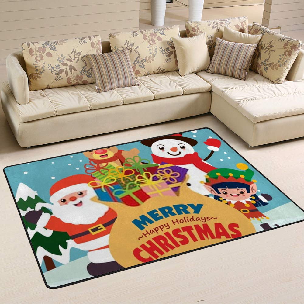 Grand tapis de Noël 150x100 cm avec motif de bonhomme de neige et renne