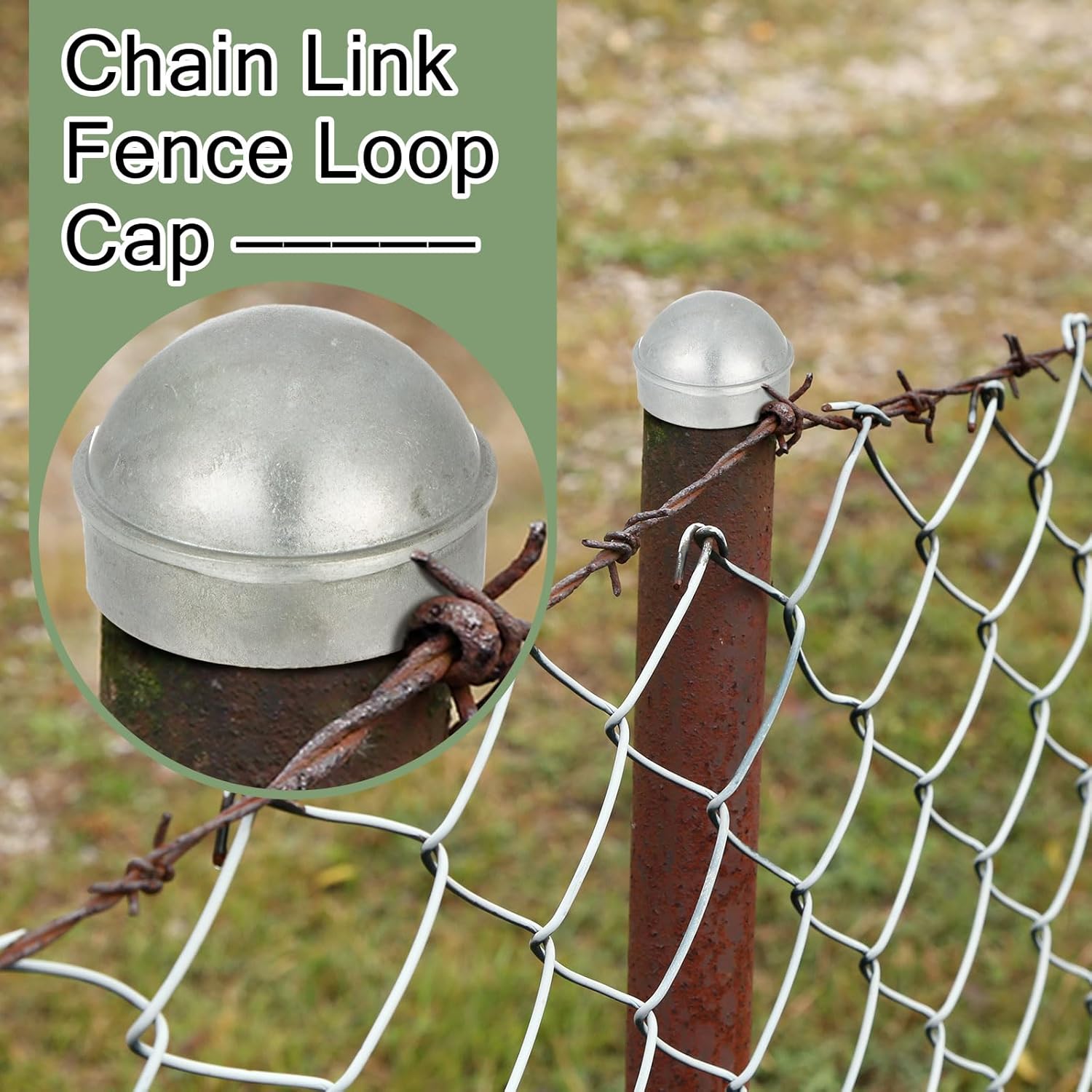 40 Pcs 2-3/8" Chain Link Fence Post Cap Round Dome External Post Caps Aluminum Chain Link Only Use for Outside Diameter Outdoor Fence Parts, Silver