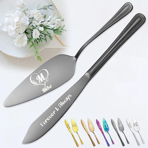 Miniatura 8 de Juego personalizado de corte de pasteles para boda, servidor de pastel de boda grabado gratis, cuchillo de pastel de acero inoxidable y juego de