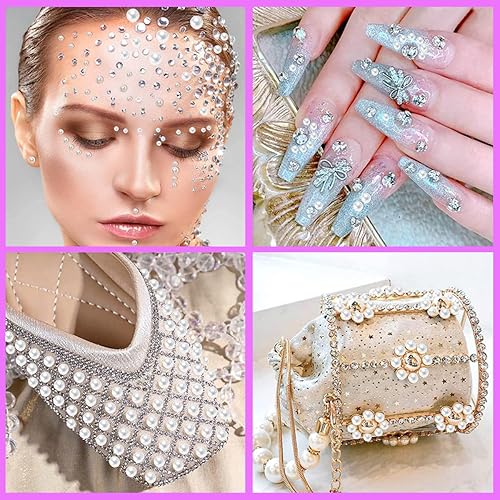 Miniatura 5 de 1799 piezas de 4 hojas de calcomanías de diamantes de imitación de perlas de 0.157 pulgadas, gemas de diamantes de imitación autoadhesivas para