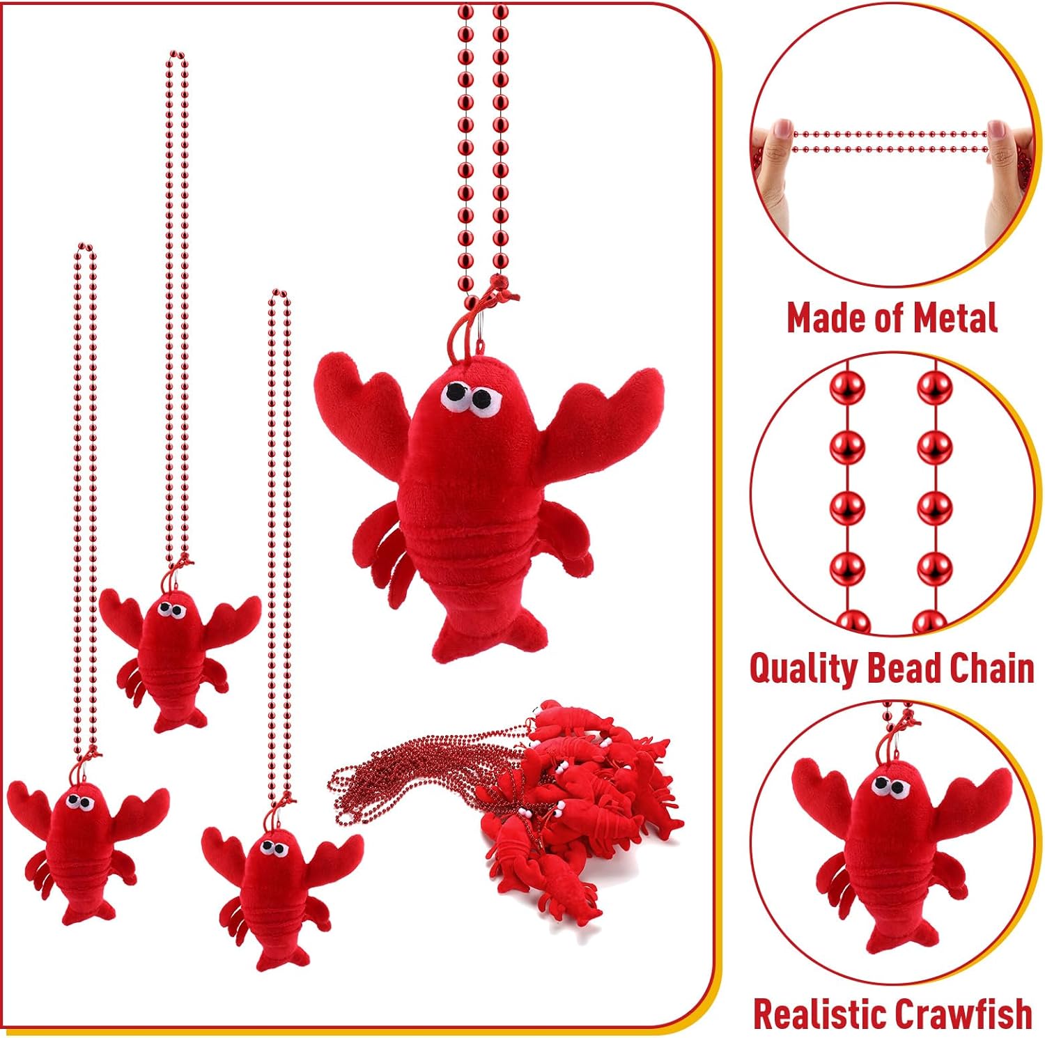 Tigeen 12 Pcs Crawfish Mardi Gras Beads Necklace Mardi Gras Party Favors Beaded Necklace Red Lobster Decorations Carnival Crawfish Party Favor (5.51 x 4.33 Inch,Short Plush)