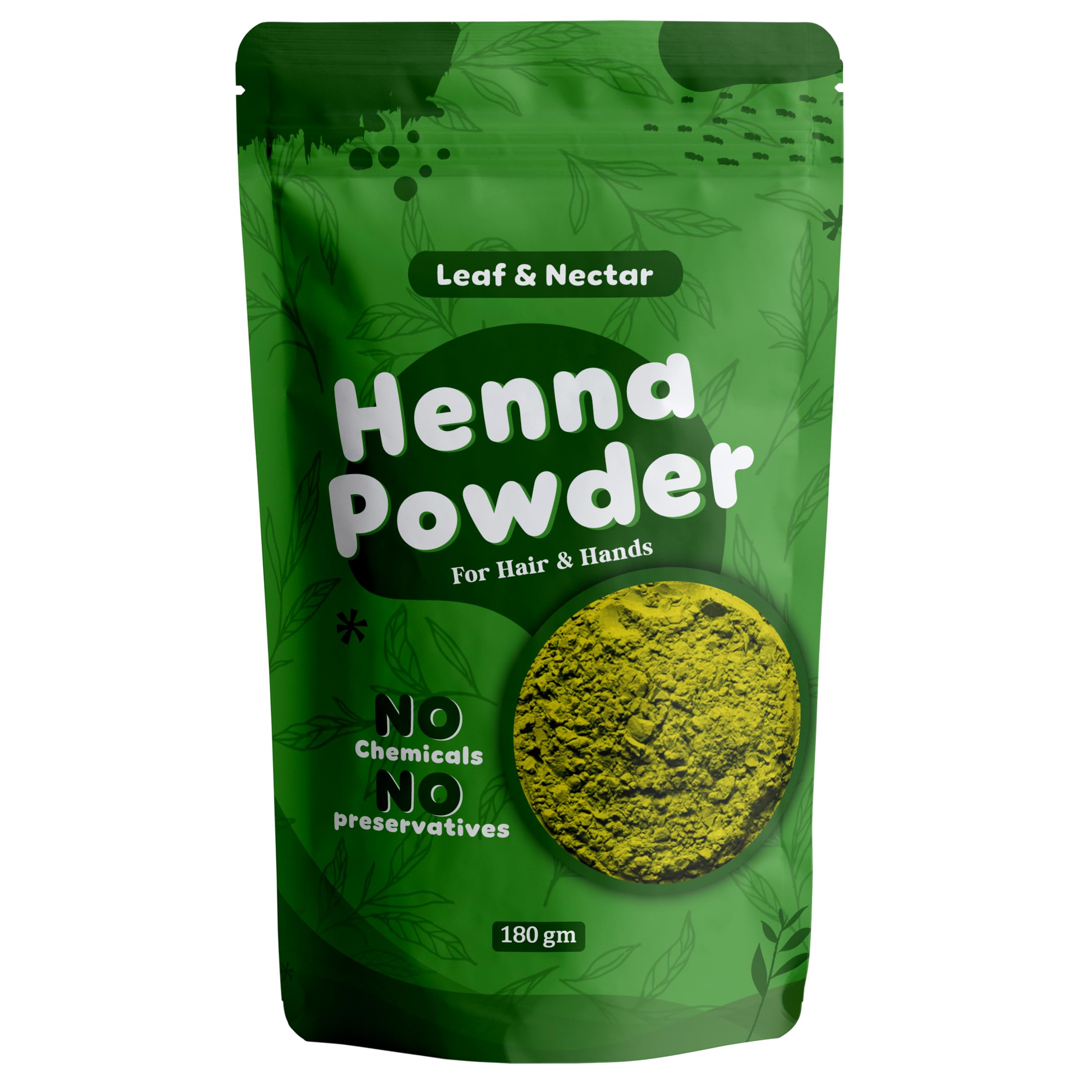Leaf & Nectar Natural Henna Powder for Hair Color & Growth | 100% Pure & Organic Mehendi for Healthy, Shiny Hair (180g)
