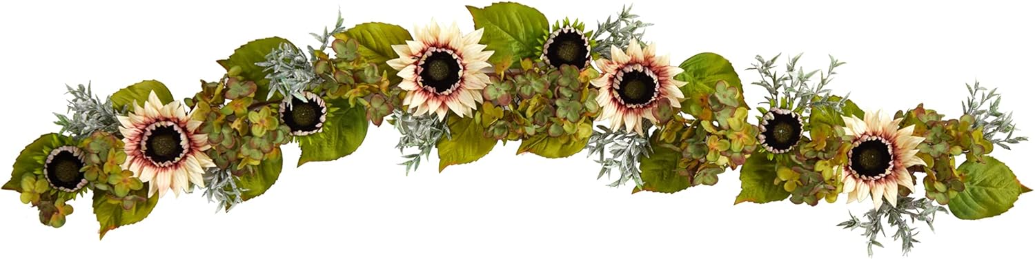 Nearly Natural 5ft. White Sunflower and Hydrangea Artificial Garland