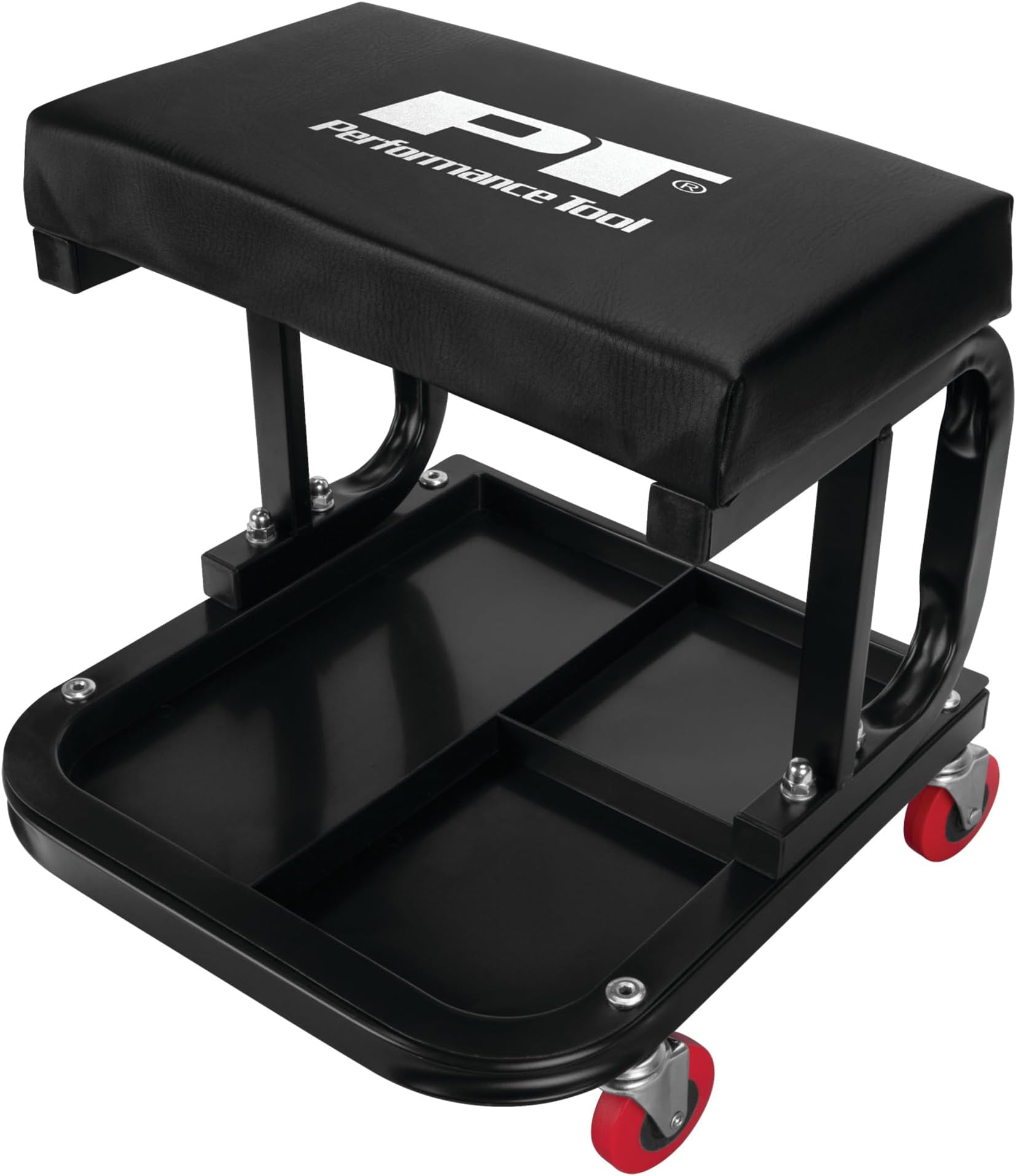 W85007 C-Frame Creeper Rolling Work Seat with Tool Tray for Mechanic Garages and Workshops, Black, 11.5 x 12.5-inch Tray