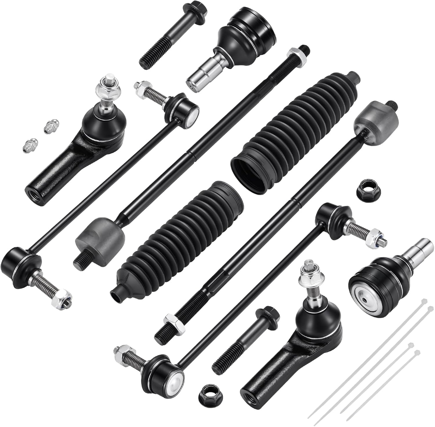 10-PC Steering Suspension Kits Compatible with Ford Mustang 2005-2010,2xBall Joint K500033,2xStabilizer Bar Link K80899,2xInner tie rod EV80804,2xOuter tie rod ES80805,2xdust cover