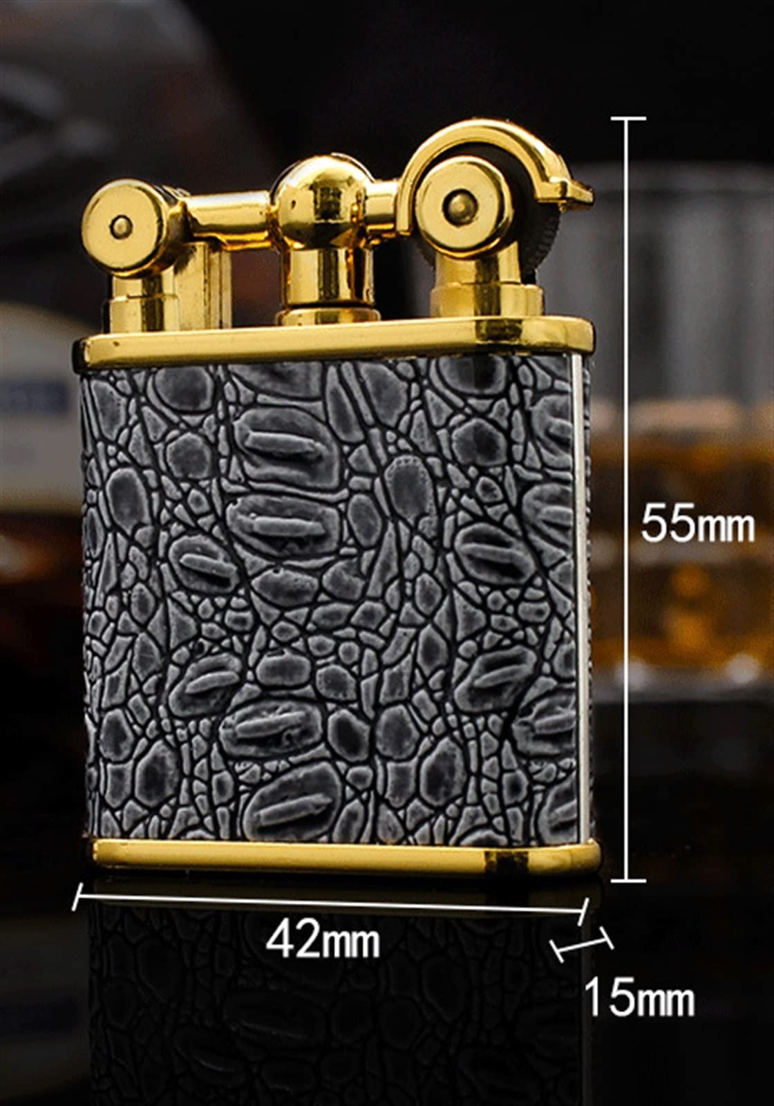Italian inflatable lighter open flame cigarette lighter personality grinding wheel ignition sticker metal smoking set (Color : Gray) Home & Kitchen