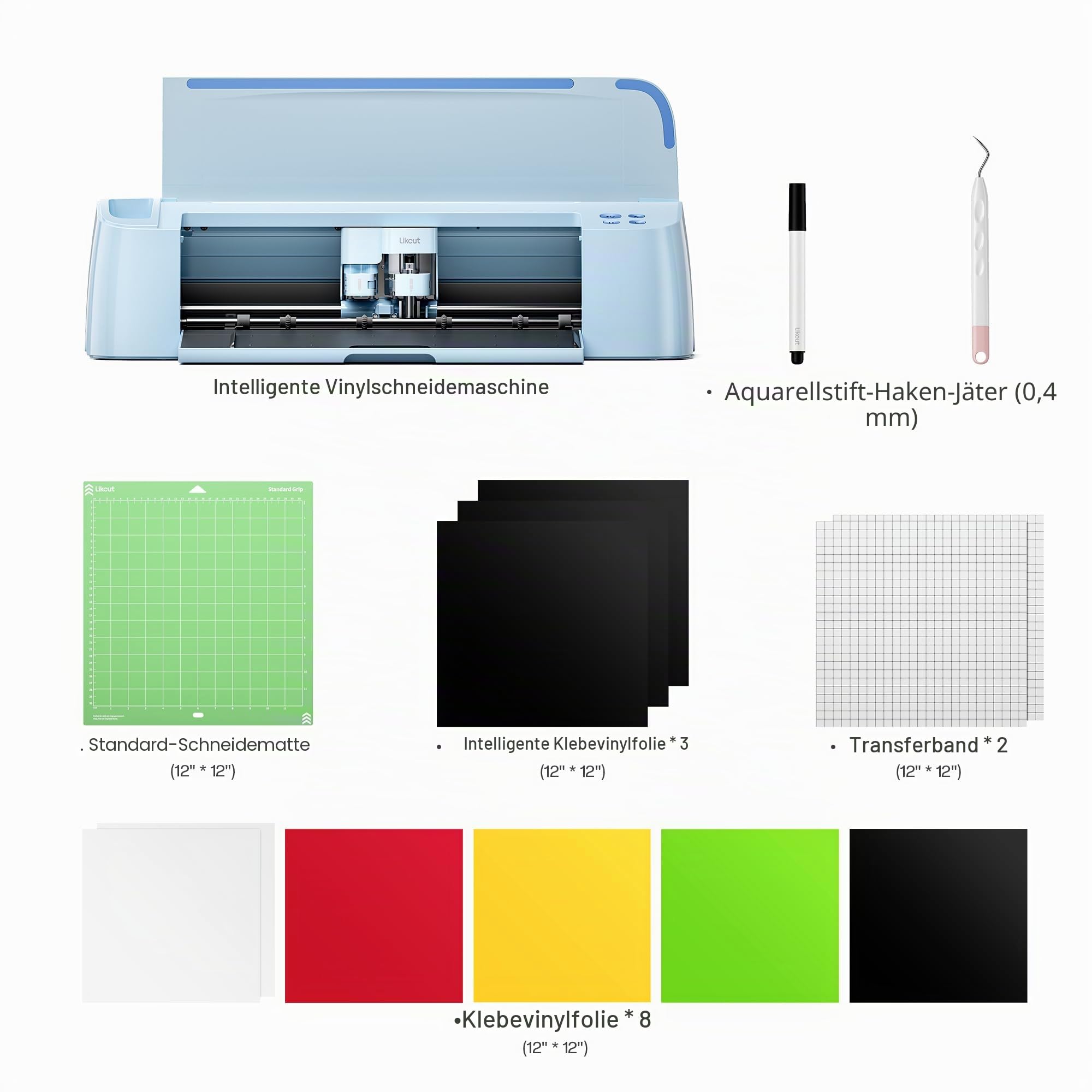 Likcut Schneideplotter 30,5 cm – A3 Plottermaschine Cutter Machine Smart Sticker Maker mit Print-Then-Cut, All-in-One Starter-Set für Vinylfolie & Sticker, Ideal für Deko, Etiketten & Geschenke, Blau