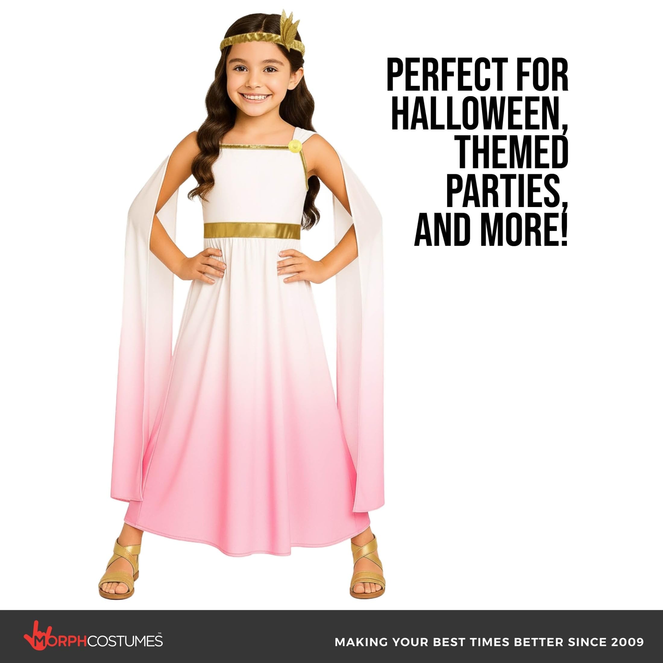 Morph Pink Greek Goddess Costume Girls, Greek Goddess Halloween Costumes for Girls Ombre Toga Costume Kids 4-6 Years - Image 4