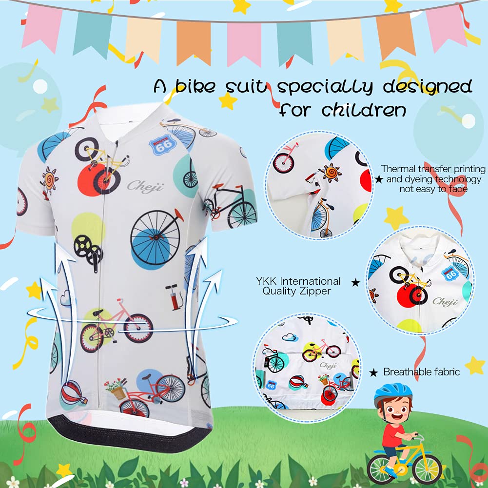 Kinder Jungen Radtrikot Set Mädchen 2tlg Radsport Bekleidung Kurzarm Fahrrad Trikot Kurz Radhose mit Sitzpolster Atmungsaktiver Fahrradanzug