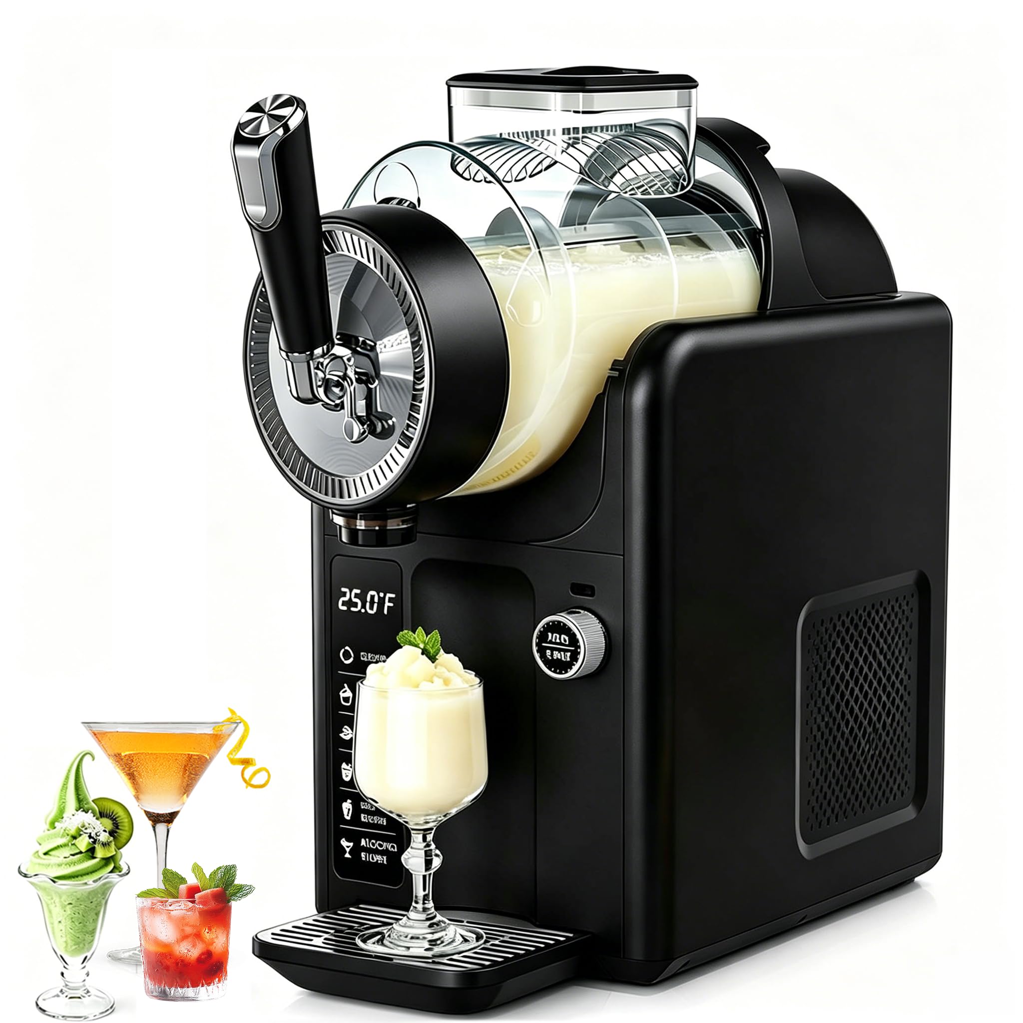 Máquina para hacer helados de 185 W, máquina de bebidas congeladas de 2 litros con 5 programas, pantalla LED y limpieza automática, no necesita hielo para batidos, batidos, cócteles
