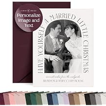 Curio Press Personalized Stationery for Women & Men, Custom First Wedding Photo Christmas Cards, Personalized Note Cards with Envelopes, Holiday Stationery Set for Couples - Merry & Married Xmas