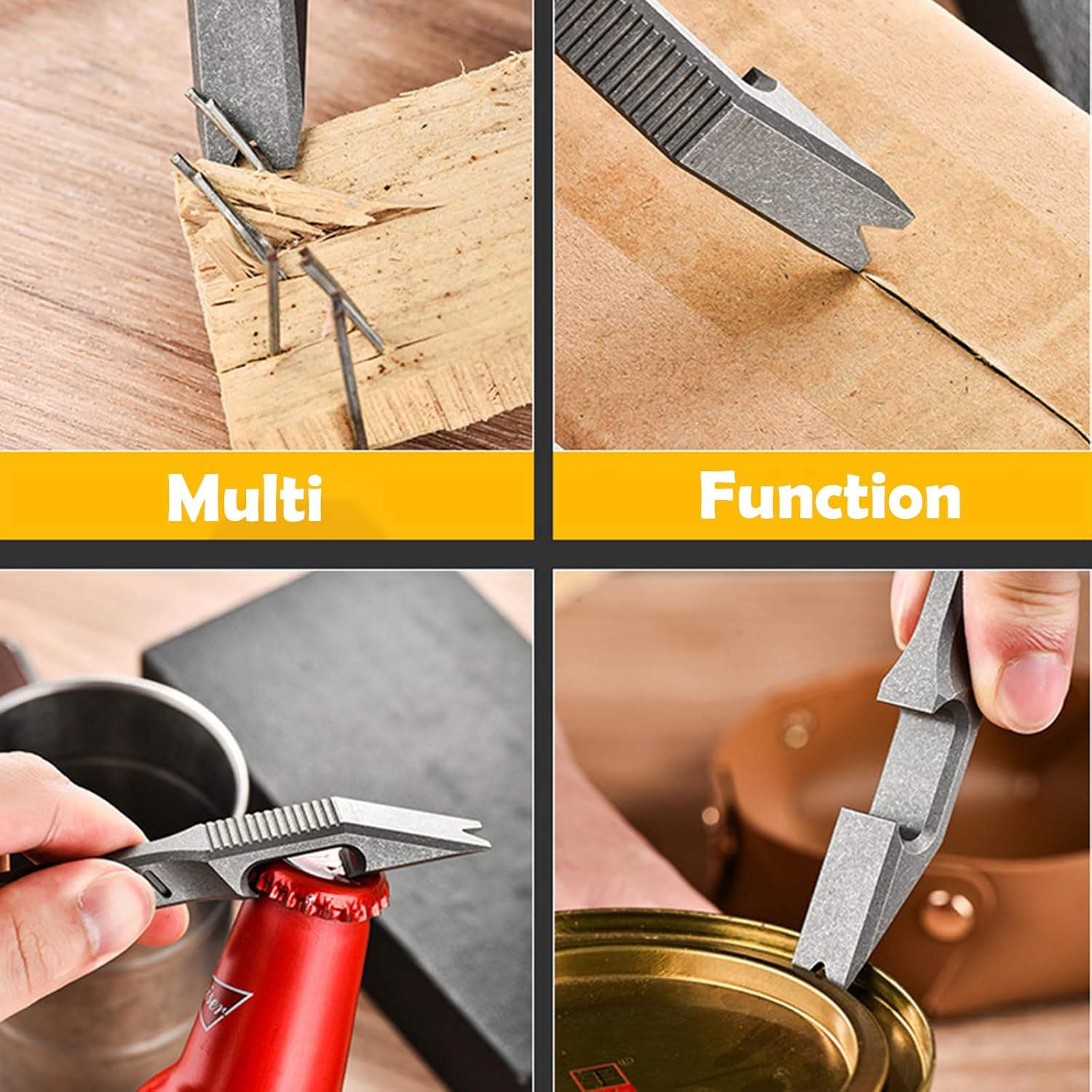 EDC Pry Bar Bottle/Can/Box Opener 6-in-1 Multi Tool 4.4" Titanium Nail Puller Prybar Screwdriver with Lanyard Hole