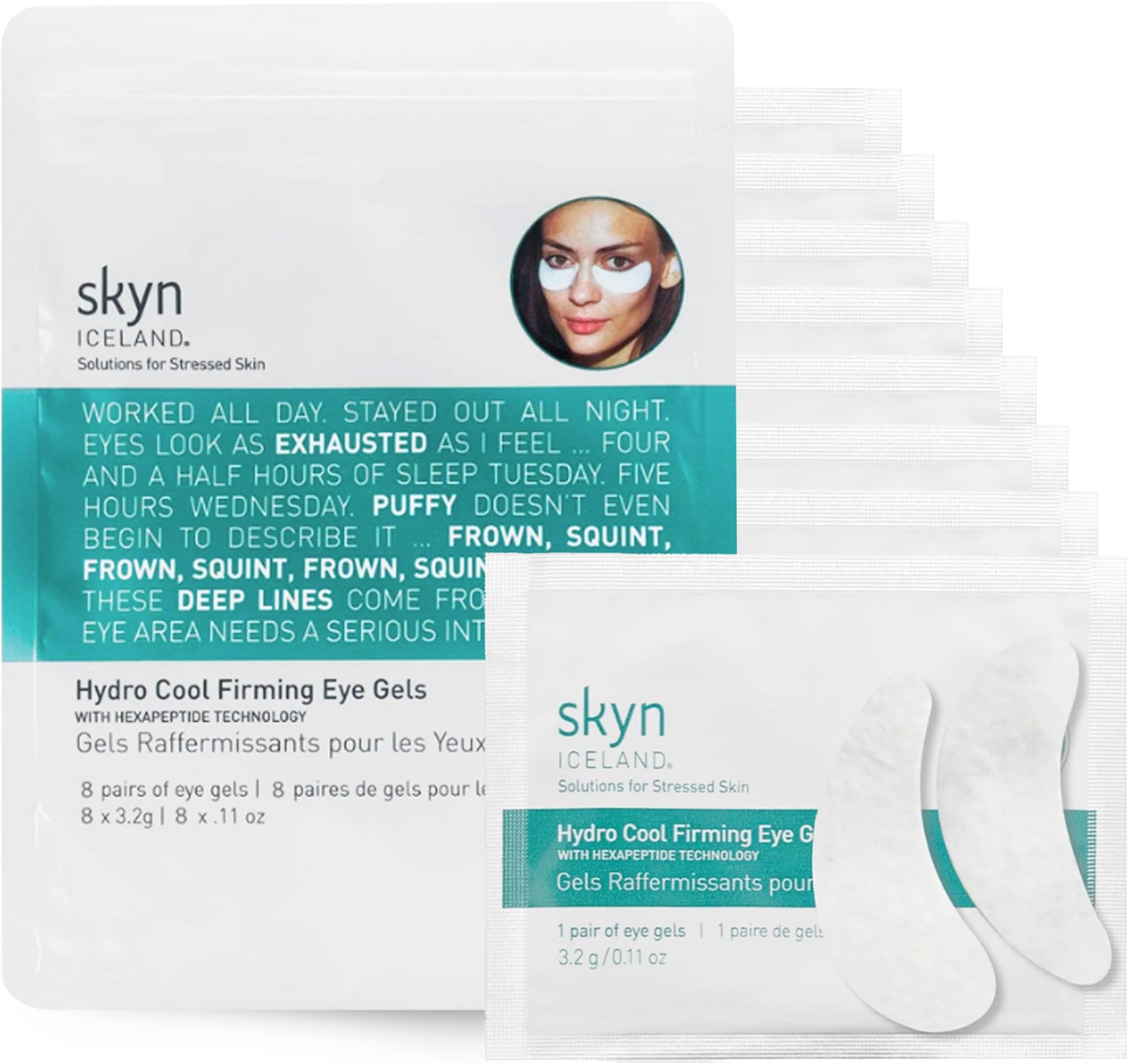 Hydro Cool Firming Under Eye Patches, Instant Cooling for Puffy, Tired Eyes with Peptides and Coenzyme Q10, 10 Minute Treatment, Vegan, All Skin Types, 8 Pairs