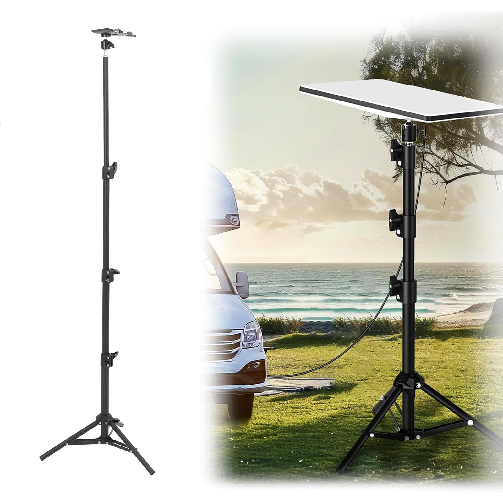 Luocute Treppiede Satellitare Rettangolare, Supporto in Lega di Alluminio Regolabile in Altezza con Piedini Antiscivolo, per Mini da Viaggio Campeggio All'aperto con Adattatore per Tubo