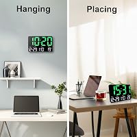 Lafocuse 12" Digitális Falióra és Asztali Óra - LED Kijelző, Dátum, Hőmérséklet, Ébresztő, Szundi Funkcióval, Távirányítóval, Zöld 3