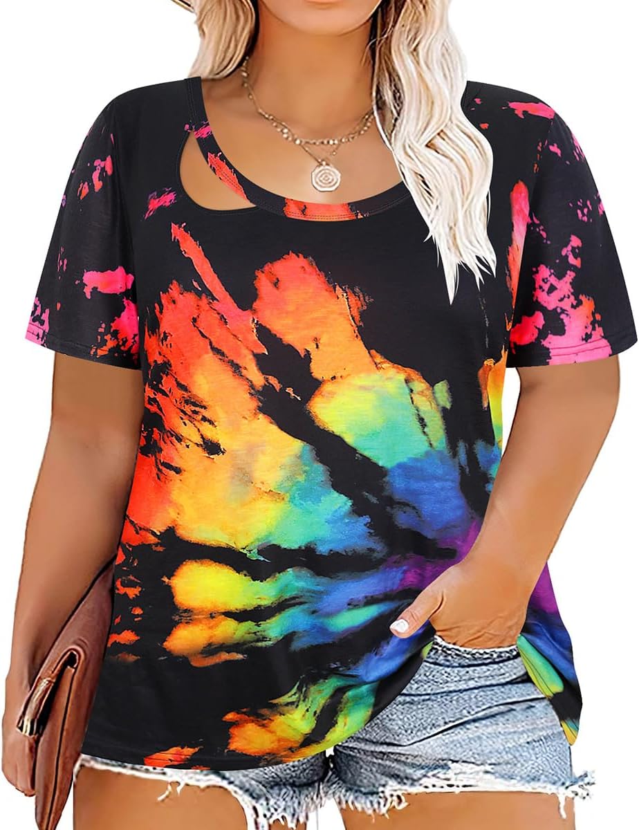 TIYOMI Plus Size T Shirt for Women Short Sleeve Shirts Tops Print Graphic Pattern Tunic Summer Blouse XL-5XL 14-28