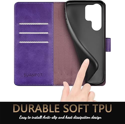 Miniatura 6 de SUANPOT Funda tipo cartera para Samsung Galaxy S23 Ultra con bloqueo RFID, tarjetero y tarjetero, funda protectora de piel sintética con tapa para