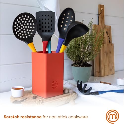Miniatura 3 de MasterChef Juego de utensilios de cocina con soporte, juego de 6 utensilios de cocina de nailon, herramientas no tóxicas y antiarañazos para