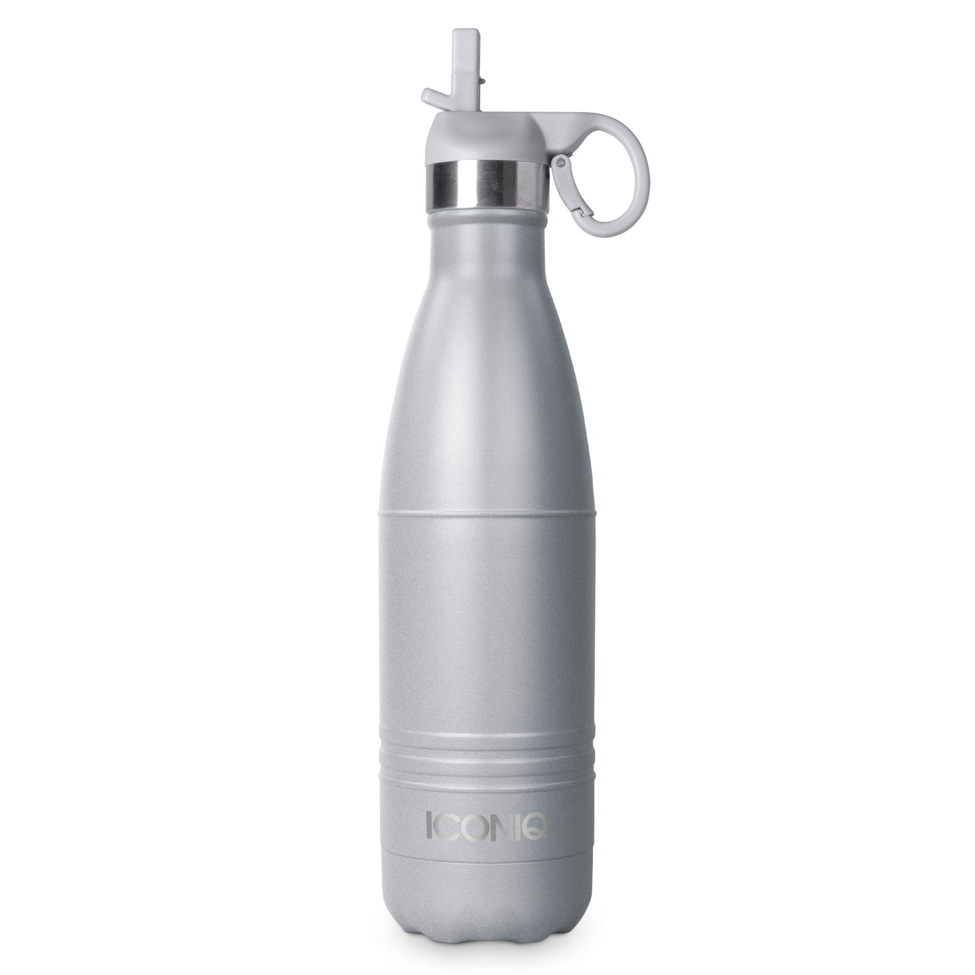ICONIQ Stainless Steel Vacuum Insulated Water Bottle with Pop Up Straw Cap, 17 Ounce (Shadow Gray)