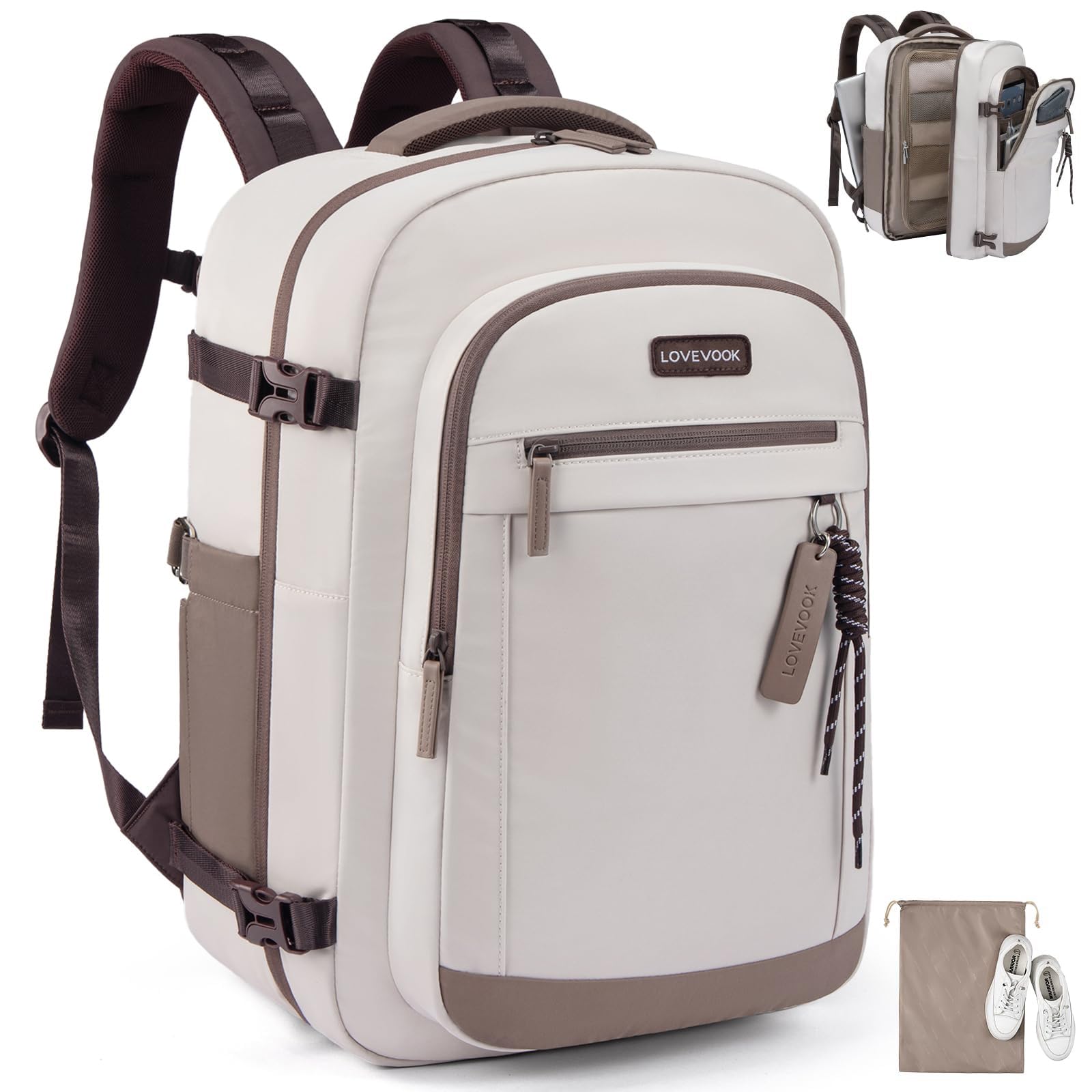 LOVEVOOK Reiserucksack Handgepäck Flugzeug 40L Groß Rucksack Damen 45x36x20 | Travel Backpack für 15,6 Zoll Laptop, Carry on Kofferrucksack Rücksack für Reisen Weekender Arbeit Geschäftsreise Business