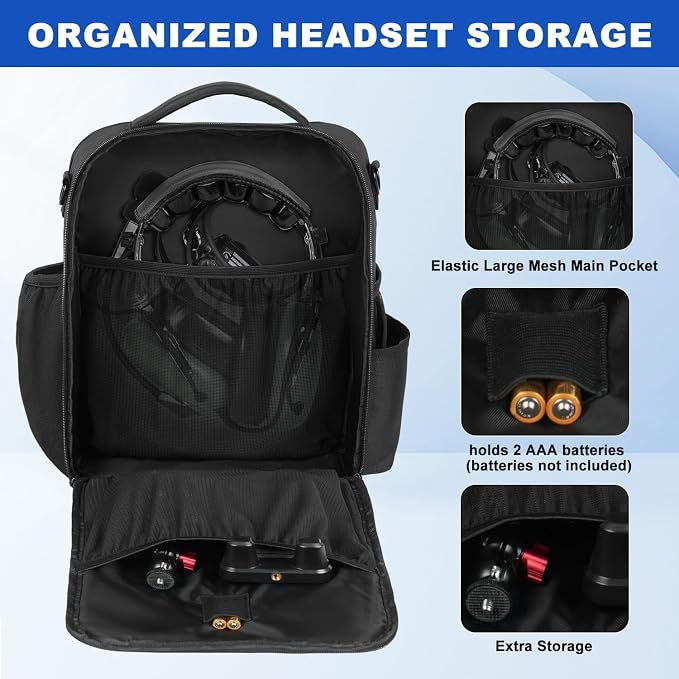 Bolsa de Piloto para Audífonos de Aviación, Múltiples Bolsillos, Negro miniatura 3