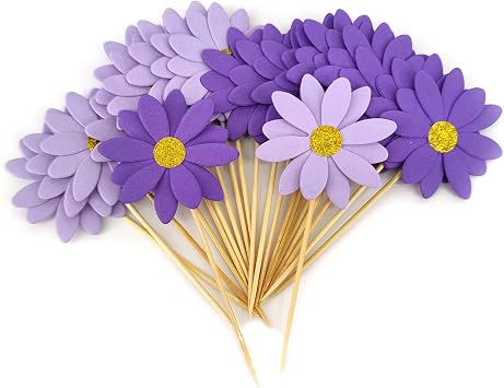 Orange Daisy Party Picks Cupcake Toppers Toothpicks Food Picks Girls Baby Shower Birthday Party Decorations Pack of 20 purple