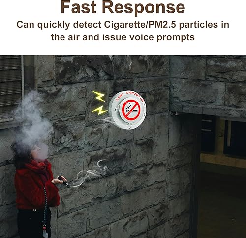 Miniatura 8 de Detector de cigarrillos 2 en 1 con control remoto, alarma para no fumar y PM2.5 con recordatorio de voz, monitor ambiental para oficinas y espacios
