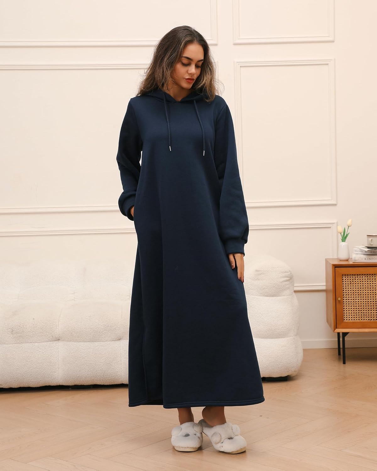 Winter Hoodie Abaya dress for Women - Fleece Lined, with Pockets | Comfortable Muslim Wear - Image 6