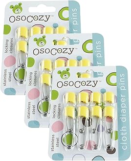 OsoCozy Diaper Pins - (Yellow) - Sturdy, Stainless Steel Diaper Pins with Safe Locking Closures - Use for Special Events, Crafts or Colorful Laundry Pins, 2.875 Inch x 0.25 Inch x 0.5 Inch(Pack of 3)