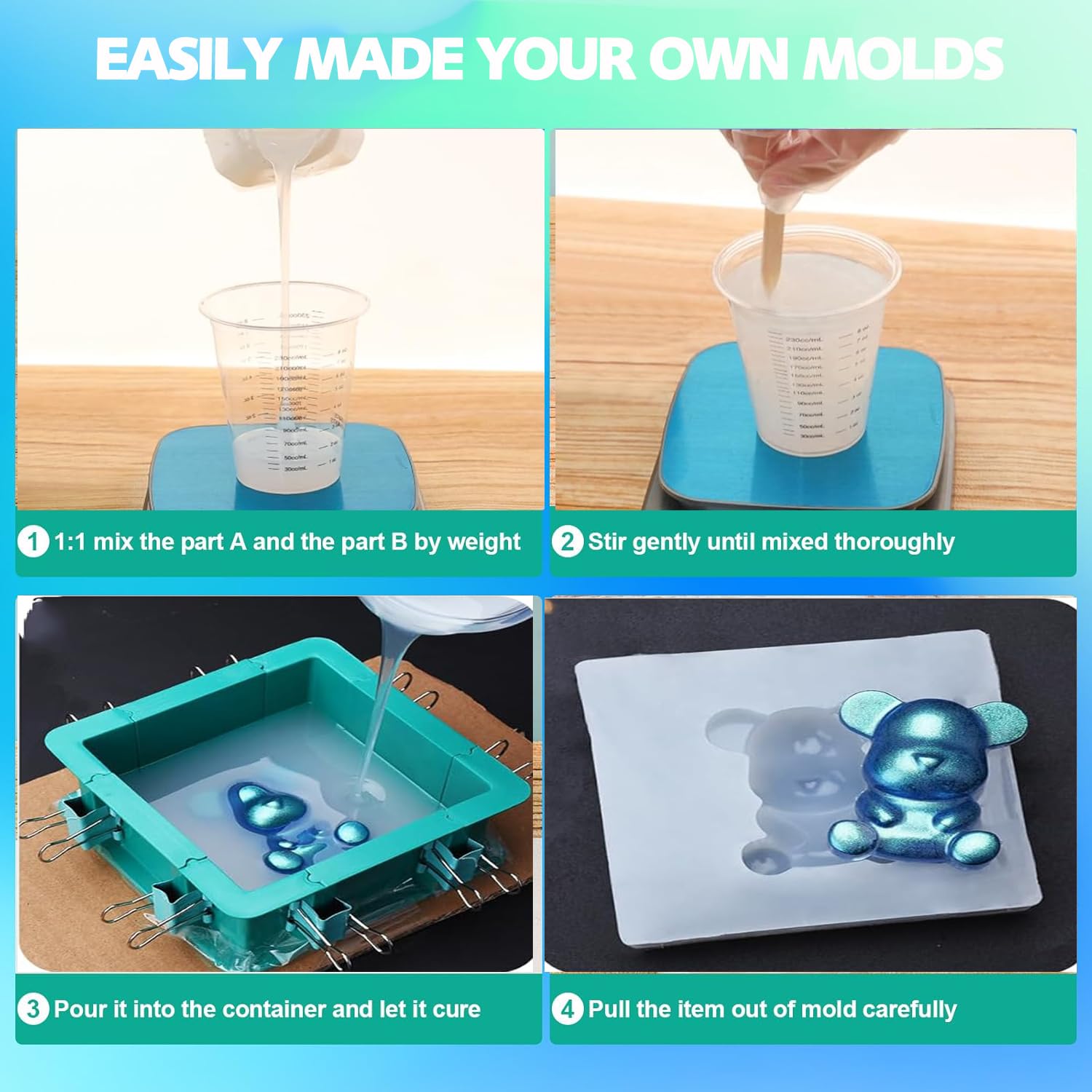 1400ml 15A Kit de Fabrication de moules en Silicone, Caoutchouc de Silicone Liquide pour Le Moulage, Non Toxique, Facile à Utiliser, Caoutchouc de Silicon de Moulage catalysé au Platine，1:1 par Poids