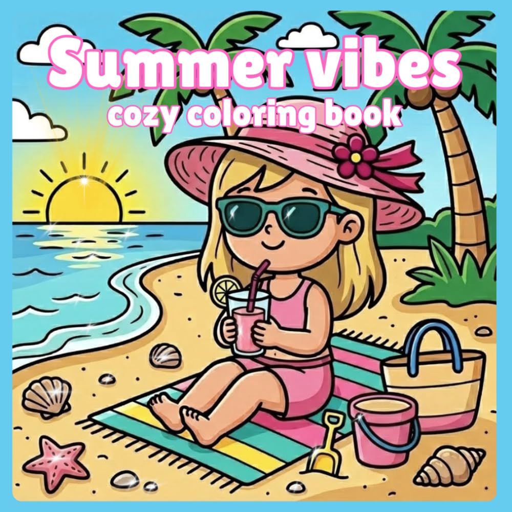 Summer Vibes Girls Coloring Book: 50 Bold & Easy Cozy Coloring Pages for Relaxation, Stress Relief & Fun