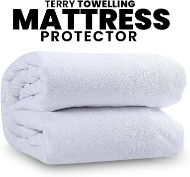 Waterproof Terry Towelling Mattress Protector King - Anti Allergic & Hypoallergenic Terry Mattress Cover 25cm Deep - Machine Washable (200 x 150 x 30 Cm), White