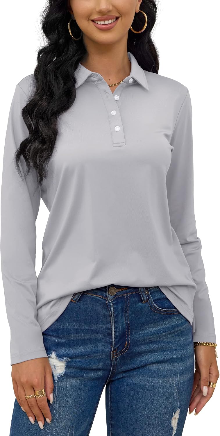 TACVASEN Polo Shirts for Women Casual T-Shirts Long Sleeve Golf Tops
