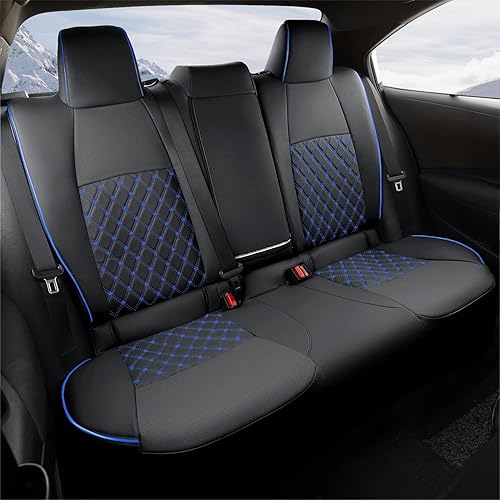 Miniatura 7 de GIANT PANDA Juego completo de fundas de asiento de automóvil personalizadas para Toyota Corolla L LE 2020 2021 2022 de piel sintética, (negro y azul)