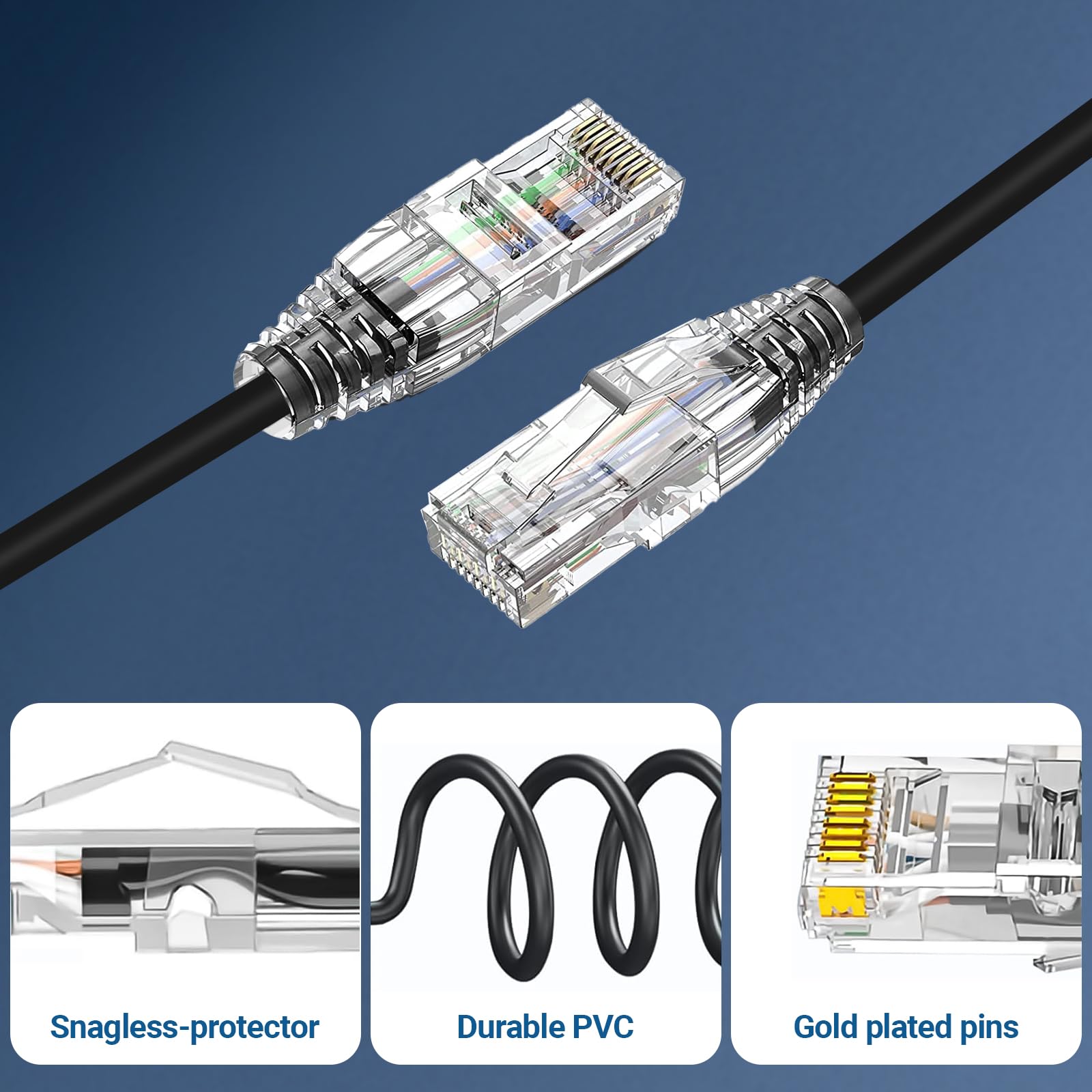 Lot de 24 câbles de raccordement Ethernet Cat6a Slim Cat6 10 Gbps 550 MHz, RJ45, connecteurs plaqués or, Internet pour PC, TV, tablette, routeur, imprimante, serveurs, centre de données