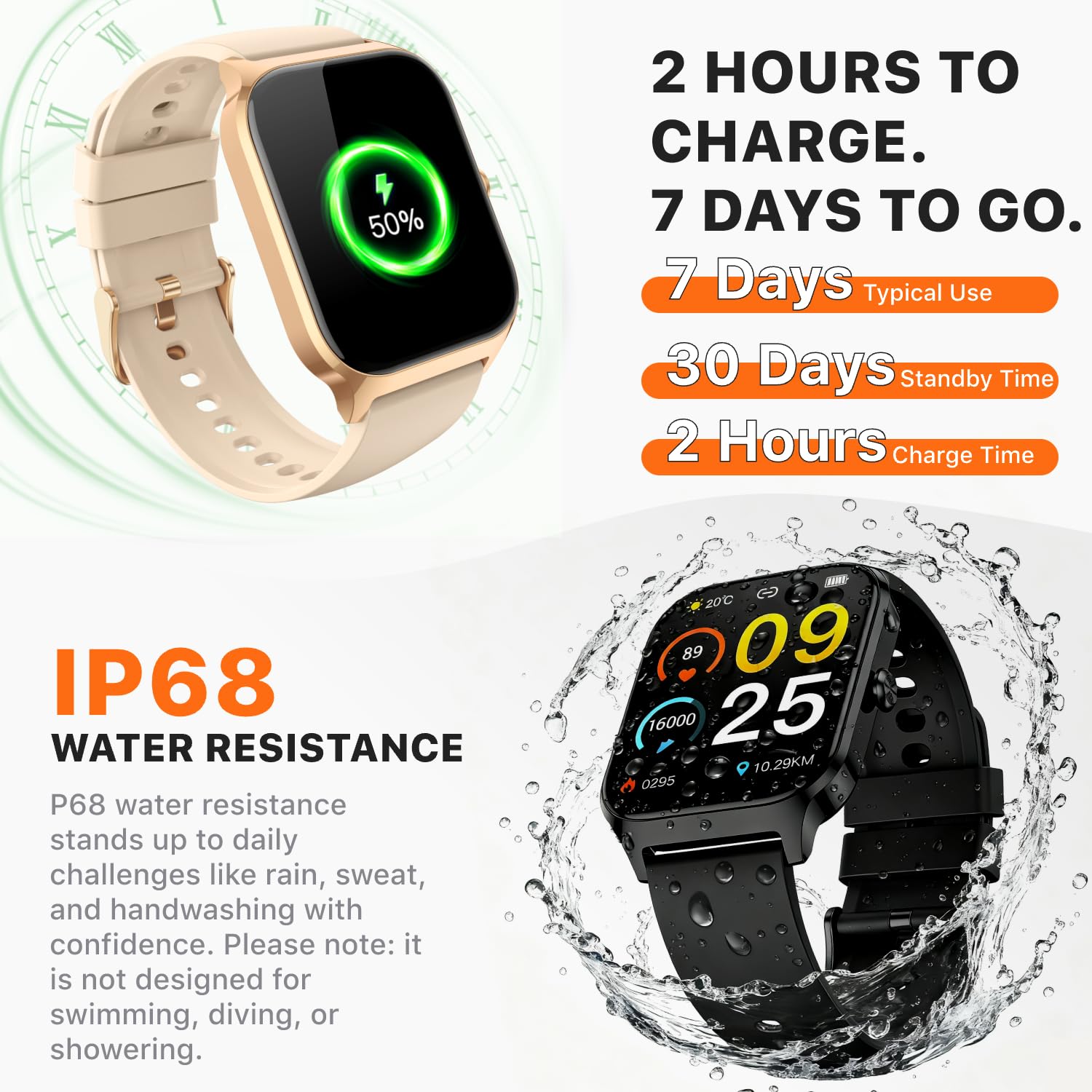 Kriutefy Smart Watch for Women Men - Answer/Make Call, Fitness Tracker Smartwatch for Android iPhone Compatible, Sleep Female Cycle, 120+ Sports Modes Step Counter (Champagne Gold, 2 Straps) — view 7