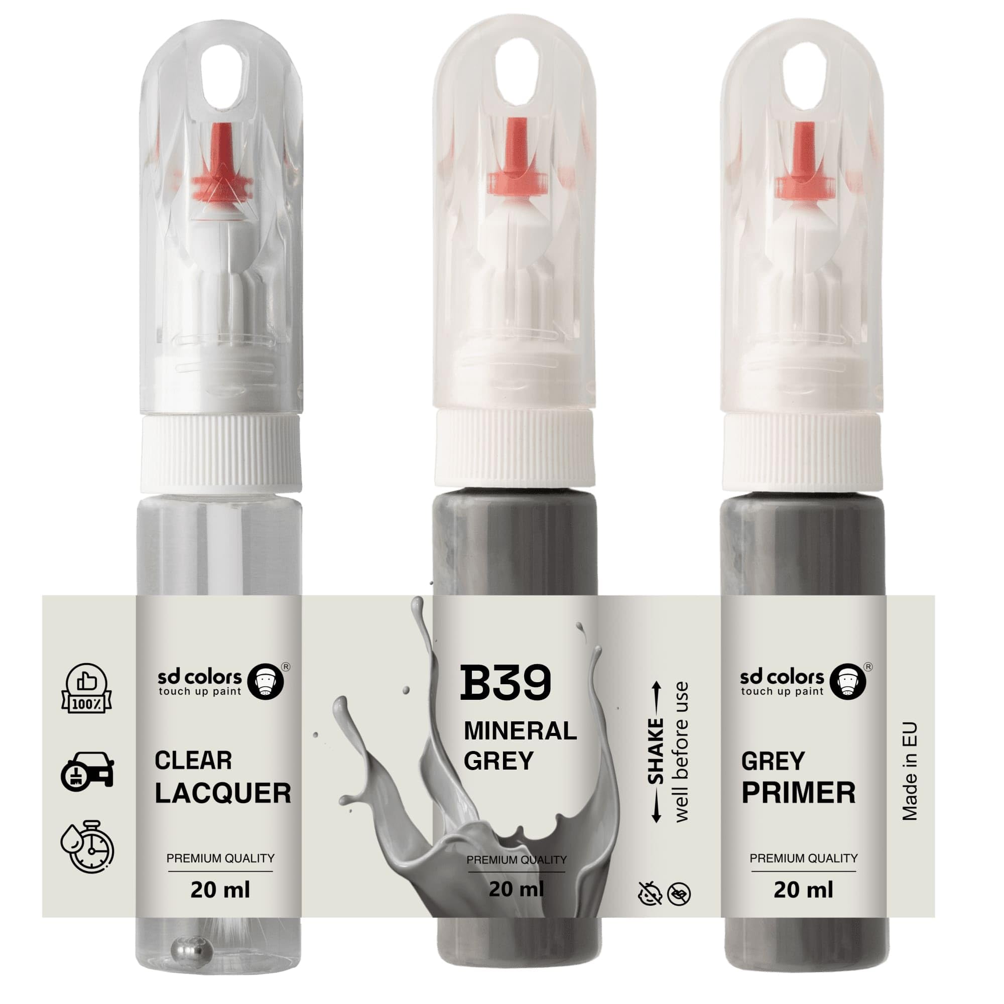 Sd Colors Paint+Primer+Lacquer Mineral Grey B39 Touch Up 20 Ml Paint Convenient Brush For Scratch Repair Fix (Paint+Primer+Lacquer)