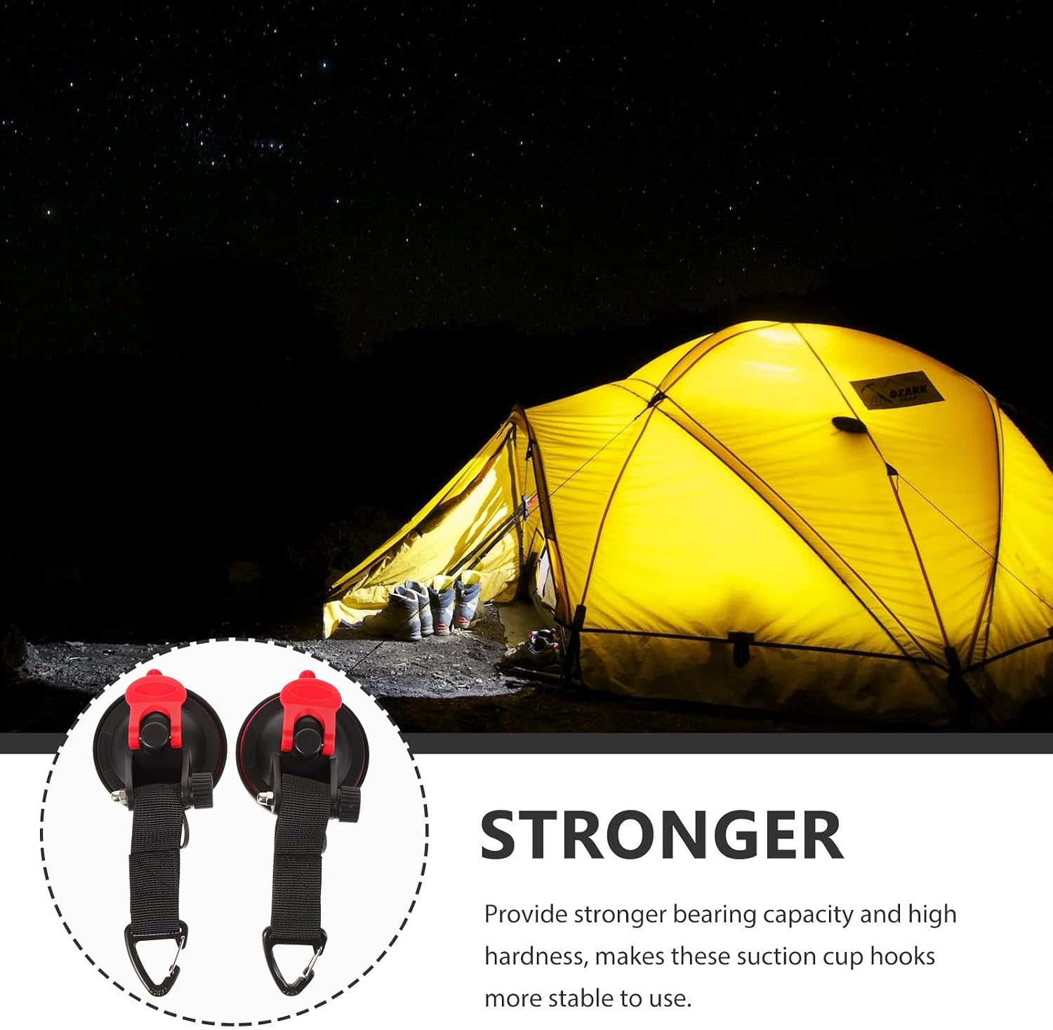 NUOBESTY 2pcs Heavy Duty Black Suction Cup Hooks for Camping Tents