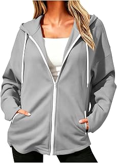 Oversized Zip Up Hoody for Women Basic Solid Loose Long Sleeve Sweatshirt Jackets Casual Outerwear with Pockets