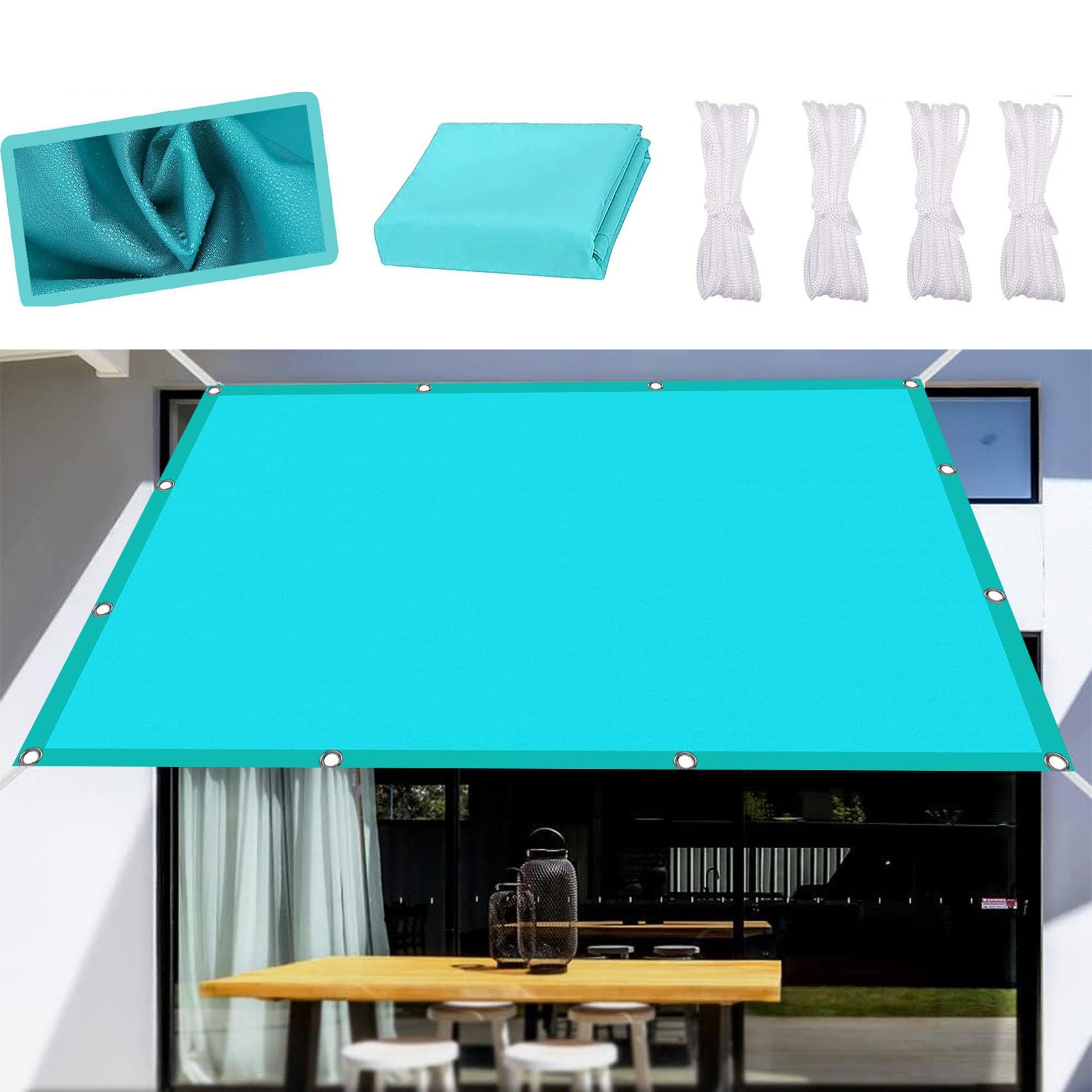 Voile d'ombrage contre la chaleur bleu ciel 3 x 6.5 m anti-UV pour terrasse