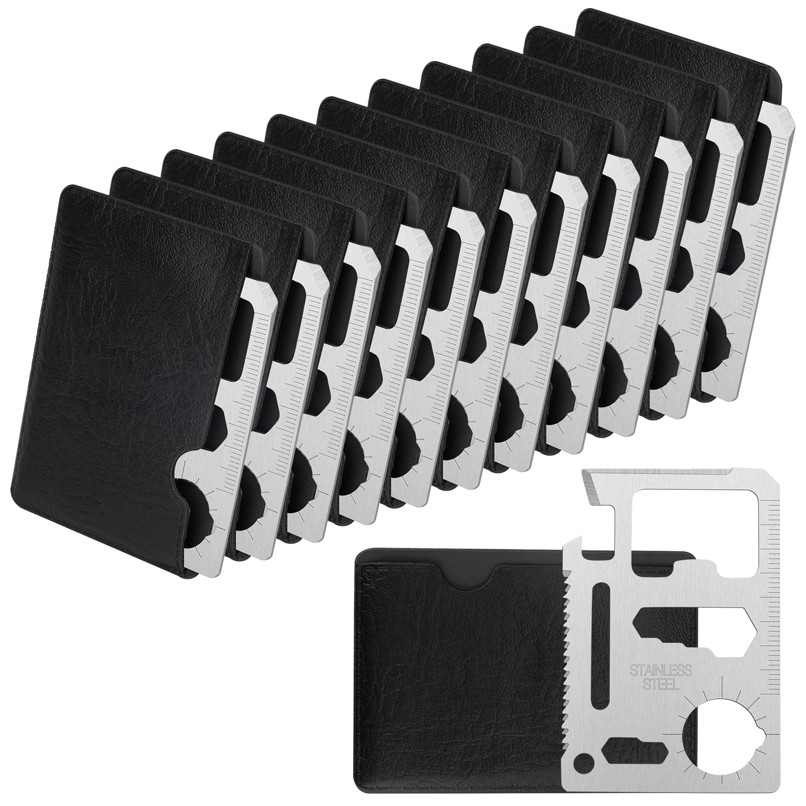 Survival Credit Card Multitool, 11 in 1 Beer Opener Survival Card Tool,Wallet Multitools Card Perfect for Fathers Men Gadgets Stocking Stuffers for Men (12 PCS) (Silvery)