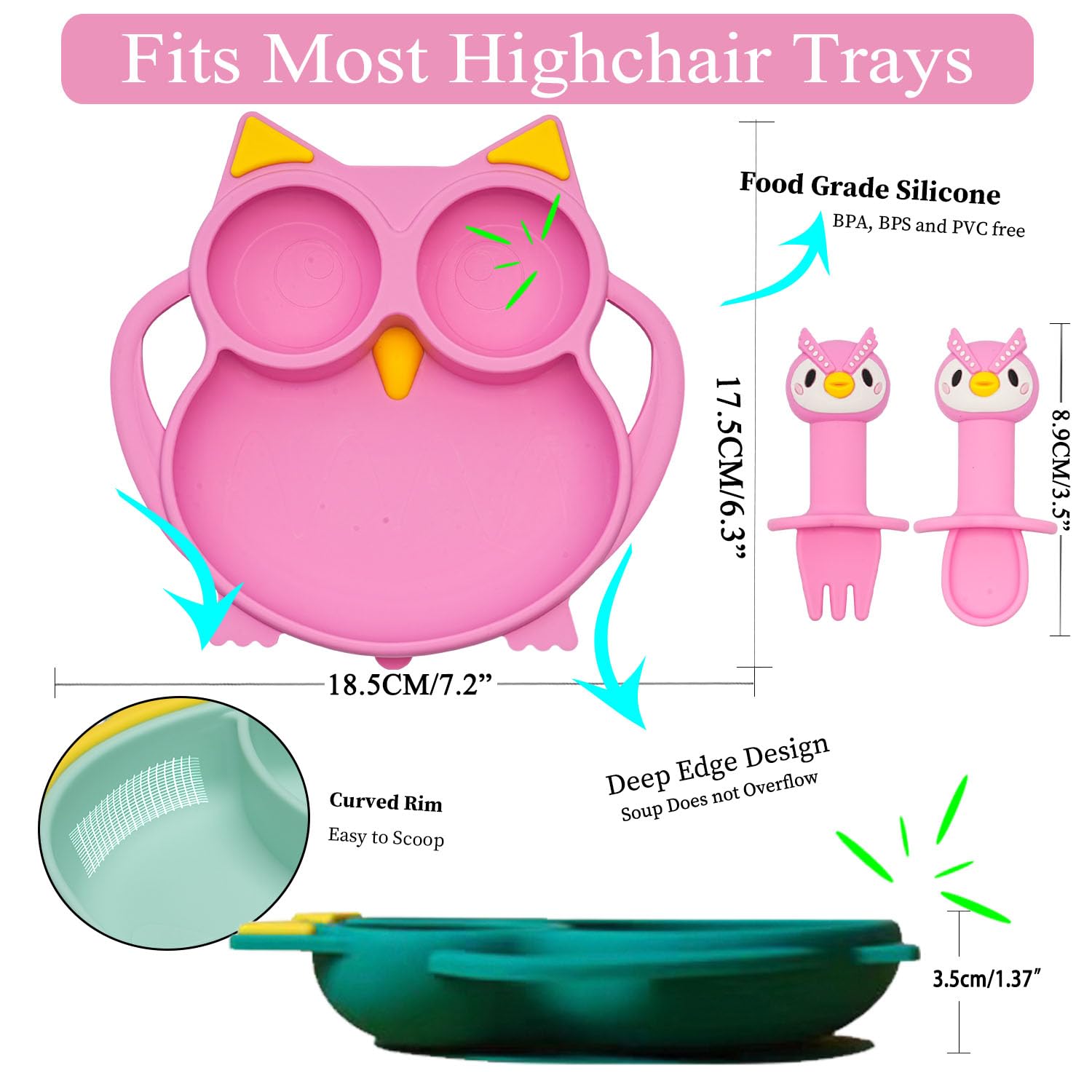 Silicone Feeding Set, Baby Led Weaning Supplies - Suction Plate and Bowl Set, Toddler Self Feeding Dish with Spoons, Forks, Sippy Cup and Adjustable Bib for 6+ Months - Blue - Image 4