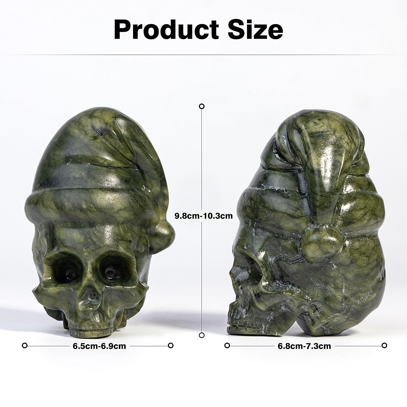 mookaitedecor Hand Carved Natural Green Jade Stone Skull Ornament with Sleep Hat Cute Gothic Home Decor - Image 2