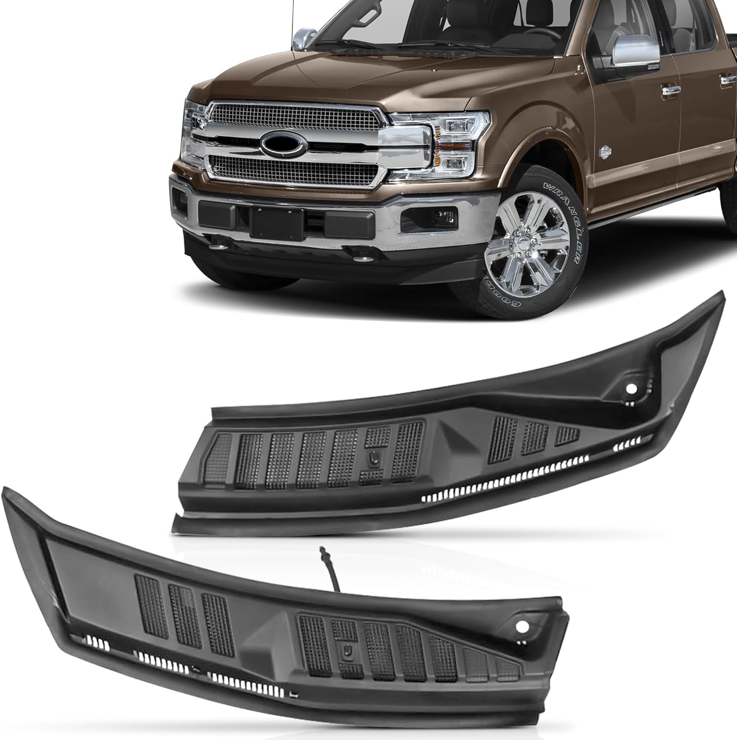 Front Left And Right Side Windshield Wiper Cowl Cover Grille Insert Panel With Pipe With Water Nozzle Compatible With 2015-2020 Ford F150 F-150 FL3Z-15022A68-D