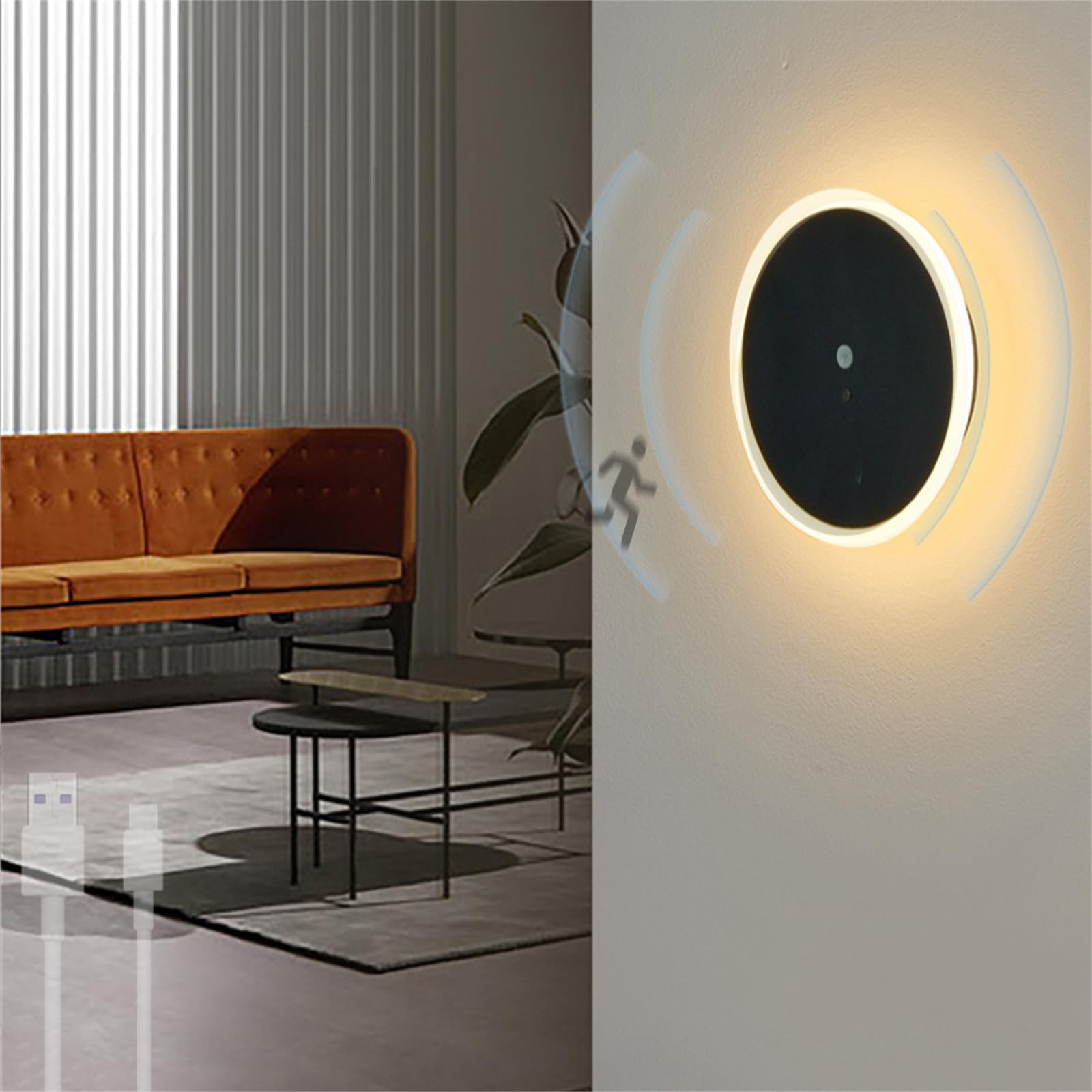 Apliques de pared recargables USB con sensor de movimiento y luz cálida para dormitorio 8