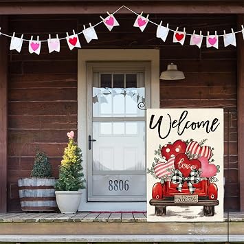 AVOIN colorlife Love Hearts Truck Valentines Day Garden Flag 12x18 Inch