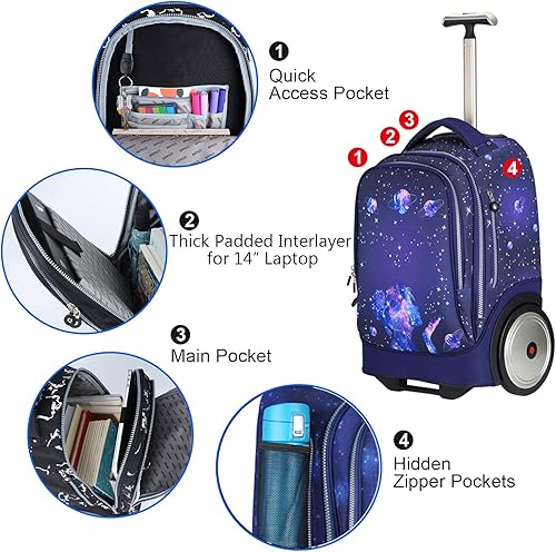 Miniatura 3 de UNIKER Bolsa con ruedas para laptop de 14 pulgadas, mochila con ruedas, bolsa de computadora con ruedas de 20 pulgadas, Dreams