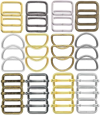 Metal Belt Buckle Hardware Set, 36 Pieces, 1-1/2 Inch, D-Rings and Slide Buckles, Rectangle Ring
