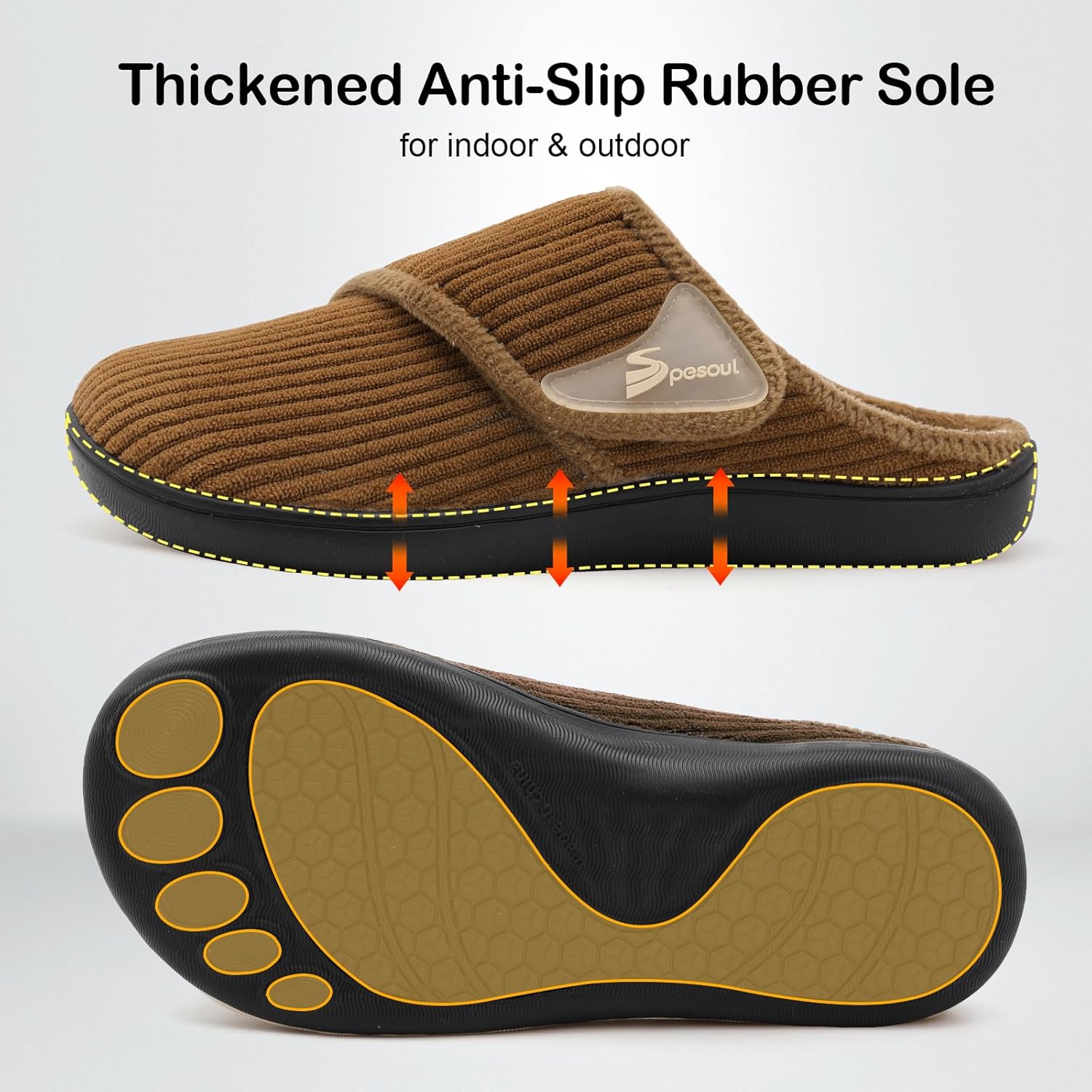 Spesoul Wide Womens Slippers Adjustable Diabetic Shoes Fuzzy Rubber Soles House Shoes Indoor Outdoor Slippers for Home Bedroom Swollen Edema Feet - Image 5